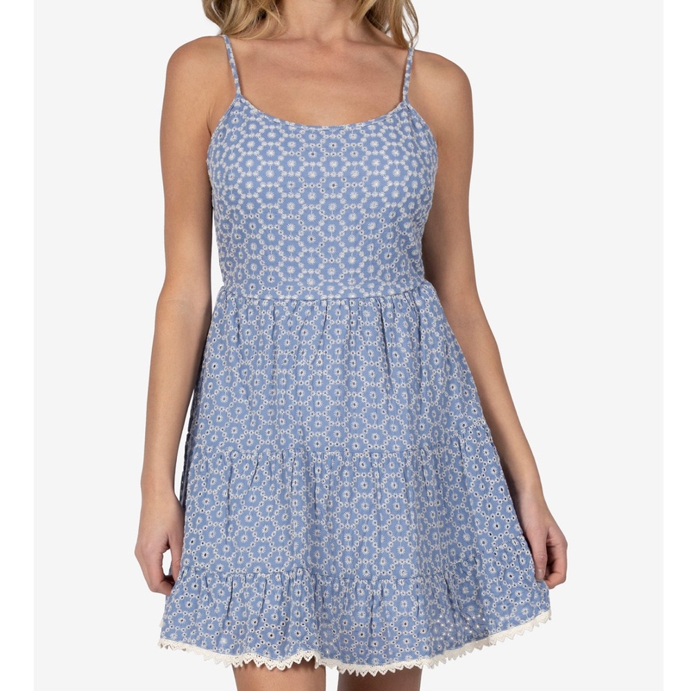 Tie Back Eyelet Printed and Flare Dress